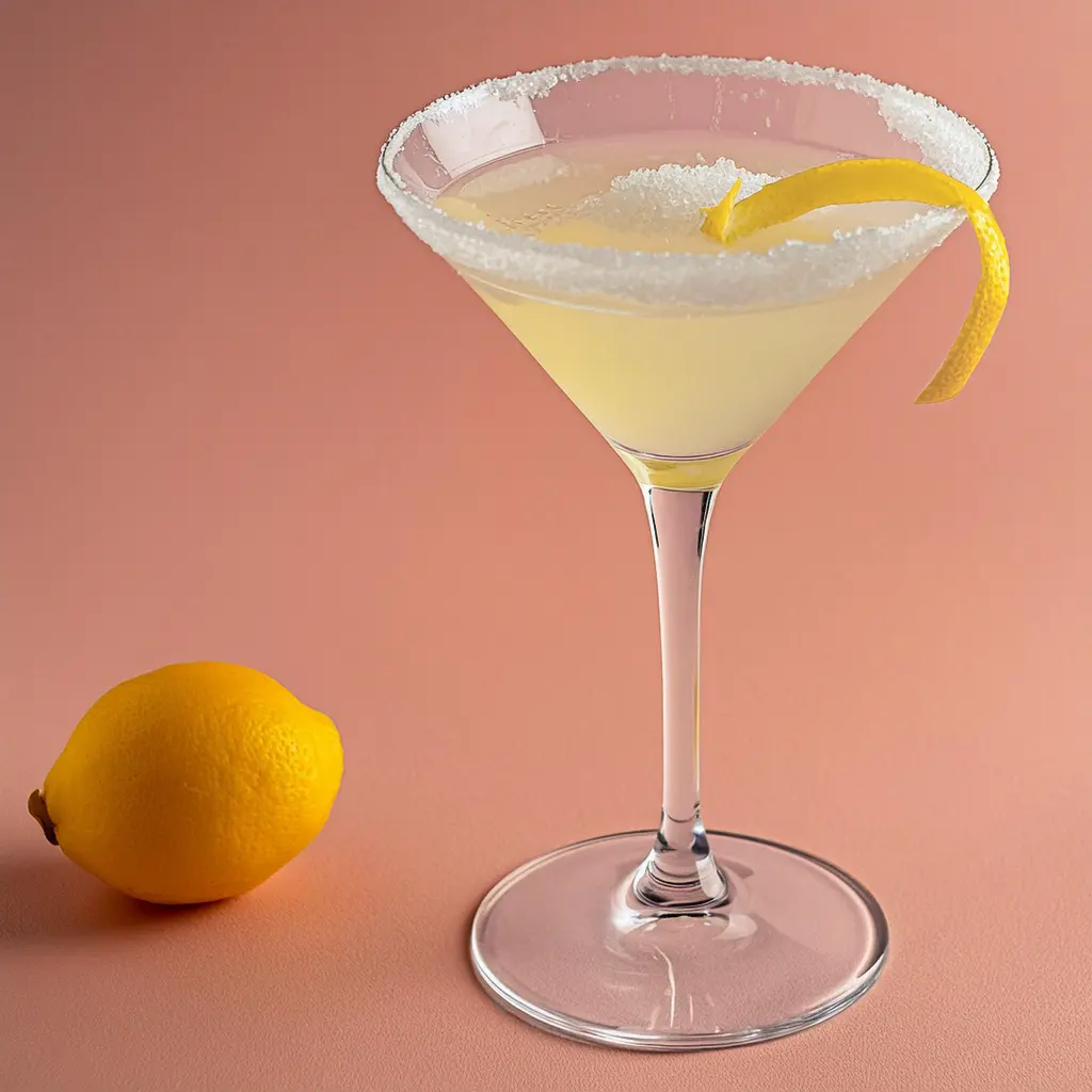 Firefly Un cocktail lemon drop dans un verre à Martini. Il y a du sucre sur le rebord de la coupe et (3).webp