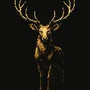 Un cerf majestueux vu de face avec des bois parfaitement symétriques, dans un style élégant et minim.webp